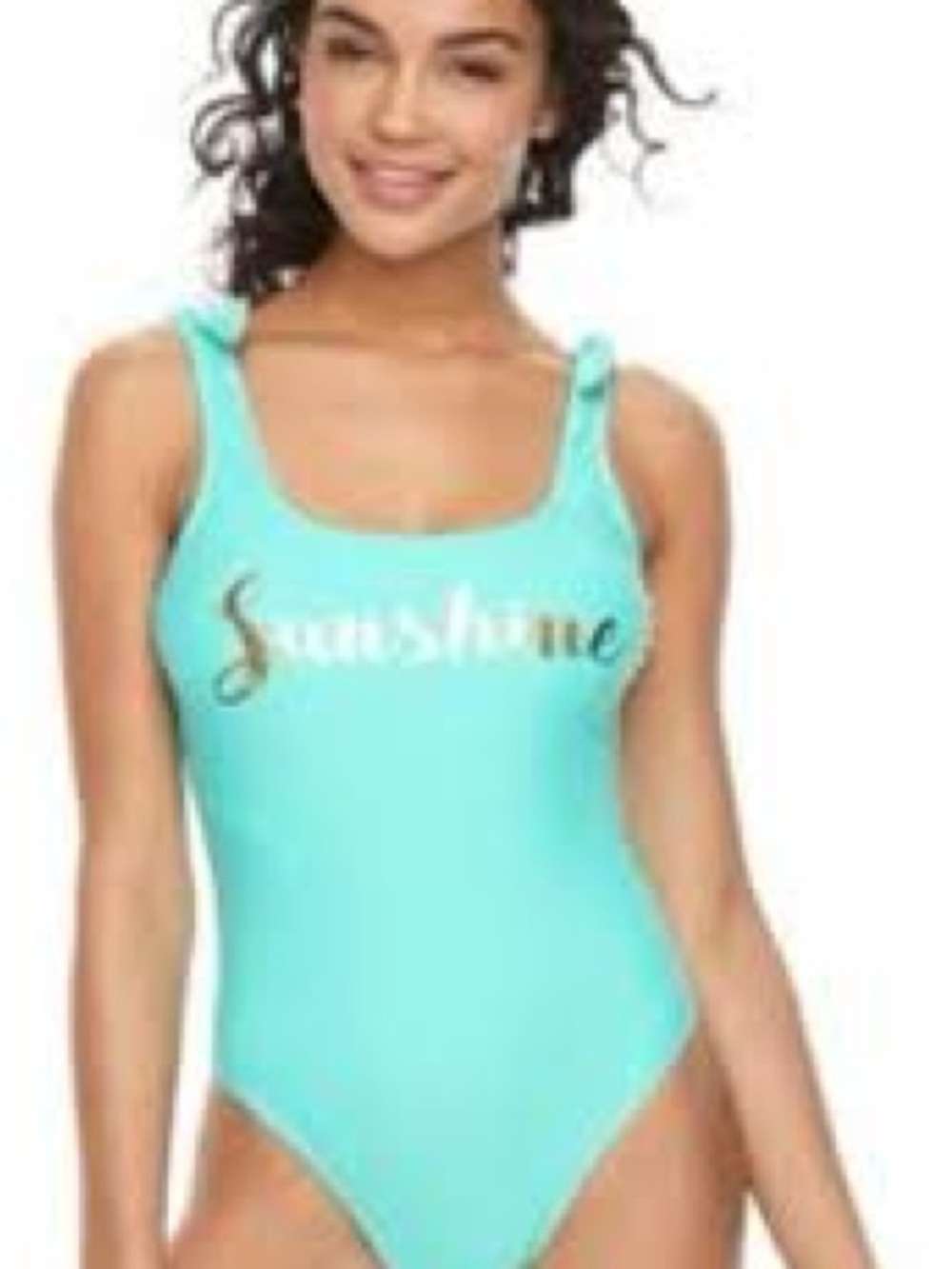 SO Aqua One-Piece Swimsuit with Gold 'Sunshine' Script
